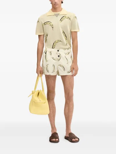 Jacquemus Le Maillot Puntini Yellow Swimsuit With Elastic Waist And All-over Print In Tech Fabric Man In Banana Print Yellow 2bv