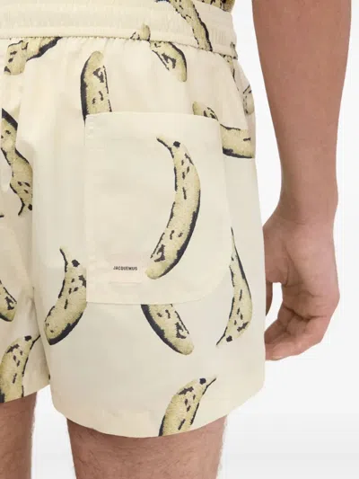 Jacquemus Le Maillot Puntini Yellow Swimsuit With Elastic Waist And All-over Print In Tech Fabric Man In Banana Print Yellow 2bv