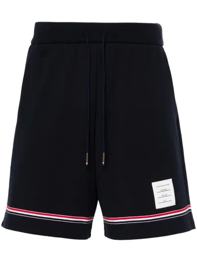 Thom Browne Blue Shorts With Elastic Waist With Drawstring And Rwb Striped Detail
