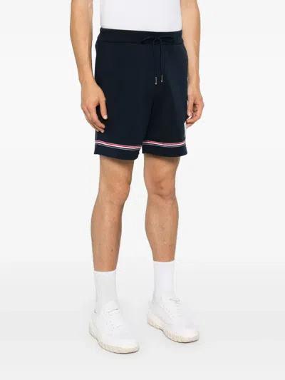 Thom Browne Blue Shorts With Elastic Waist With Drawstring And Rwb Striped Detail
