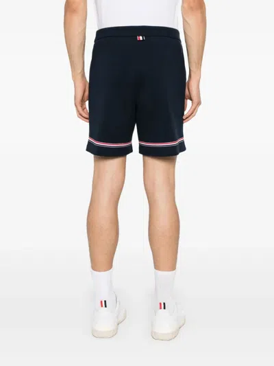 Thom Browne Blue Shorts With Elastic Waist With Drawstring And Rwb Striped Detail