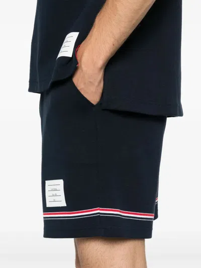 Thom Browne Blue Shorts With Elastic Waist With Drawstring And Rwb Striped Detail