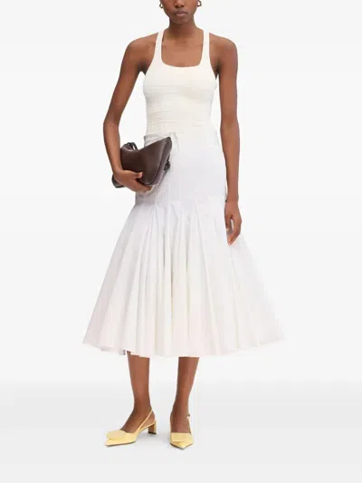 Jacquemus Flared High-waisted Midi Skirt With Distinctive Metal Loop In White 100