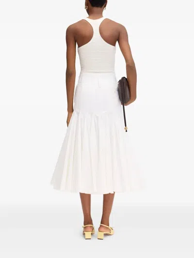 Jacquemus Flared High-waisted Midi Skirt With Distinctive Metal Loop In White 100