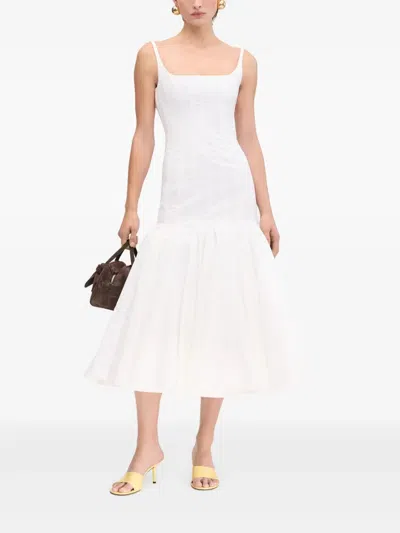 Jacquemus La Robe Agave White Sleeveless Long Dress With Square Neck And Flared Hem In Cotton Blend Woman In White 100