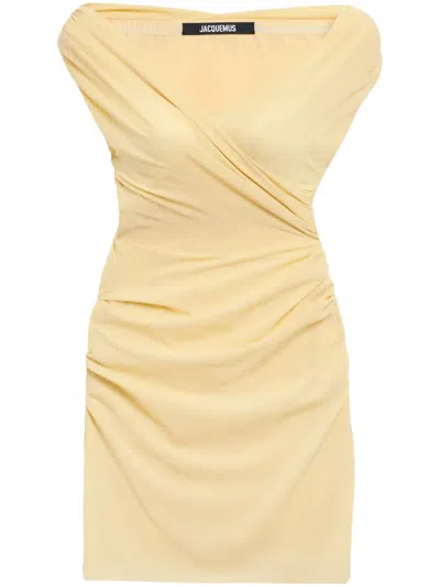 Jacquemus La Rita Draped Off-the-shoulder Mini Dress In Light Beige 130