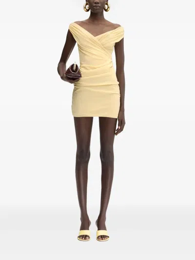 Jacquemus La Rita Draped Off-the-shoulder Mini Dress In Light Beige 130