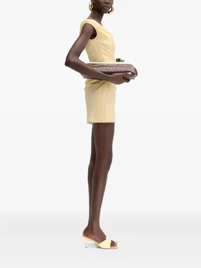 Jacquemus La Rita Draped Off-the-shoulder Mini Dress In Light Beige 130