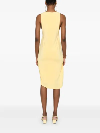 Jacquemus Draped Yellow Mini Dress With Unique Hem Knot In Yellow 250