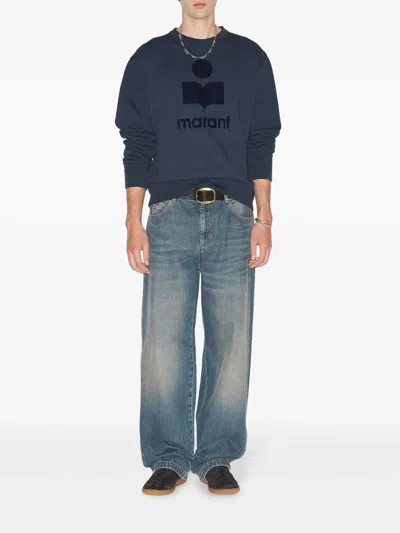 Isabel Marant Mikoy Cotton Blend Sweater With Ribbed Hem In Mibu Midnight/blue