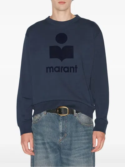 Isabel Marant Mikoy Cotton Blend Sweater With Ribbed Hem In Mibu Midnight/blue
