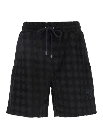 Amiri Black Bermuda Shorts With All-over Ma Quads Motif And Embroidered Logo On The Front In Cotton Blend  In Black