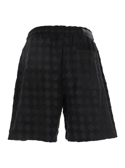 Amiri Black Bermuda Shorts With All-over Ma Quads Motif And Embroidered Logo On The Front In Cotton Blend  In Black