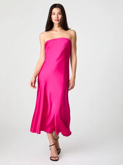 French Connection Oona Satin Strapless Midi Dress In Pink