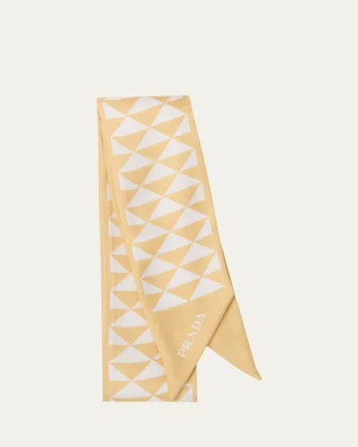 Prada Triangle-print Silk Ribbon Scarf In Yellow