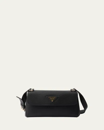 Prada Daino Flap Soft Leather Shoulder Bag In Black