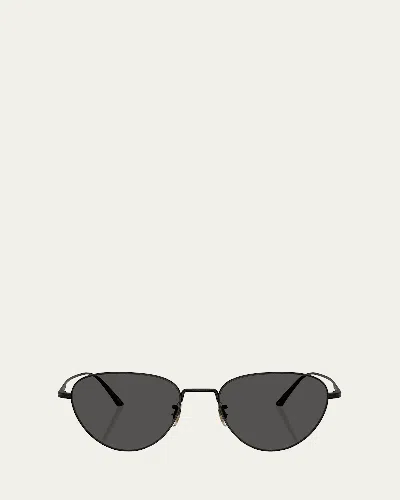 Khaite 1991c Steel Aviator Sunglasses In Matte Black