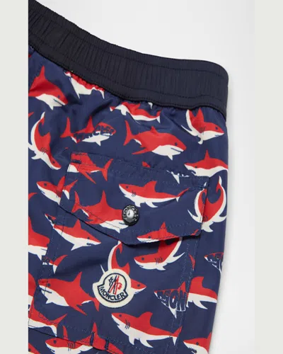Moncler Short De Bain À Imprimé Requin In Blue