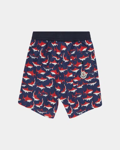 Moncler Short De Bain À Imprimé Requin In Blue