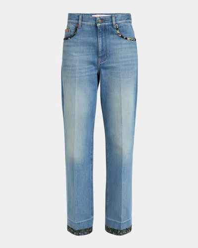 Valentino High Rise Viscose Straight Jeans In Denim