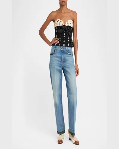 Valentino High Rise Viscose Straight Jeans In Denim