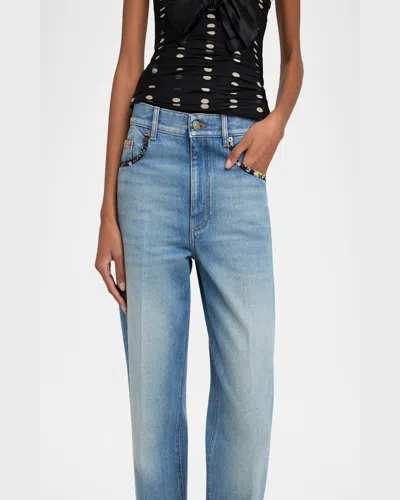 Valentino High Rise Viscose Straight Jeans In Denim