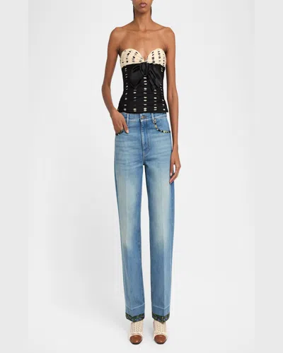 Valentino High Rise Viscose Straight Jeans In Denim