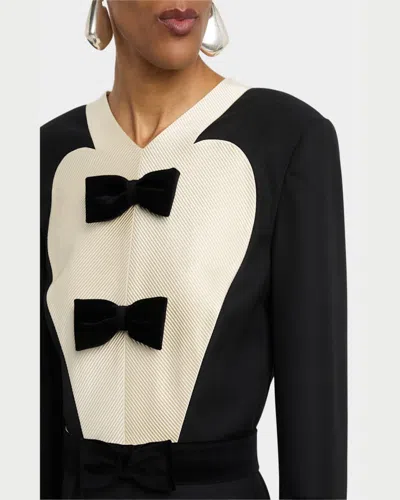 Valentino Black Midi Wool Dress With Bows In Beigeblack