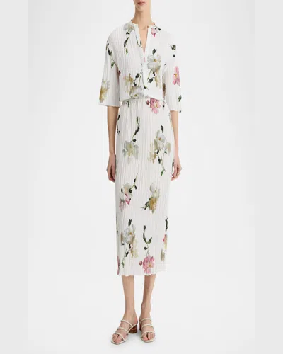 Vince Wilted Peony Pleated Side Tie Skirt In White Peony