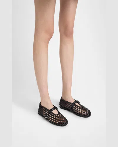 Alaïa Patent Leather-trimmed Studded Mesh Ballet Flats In Noir