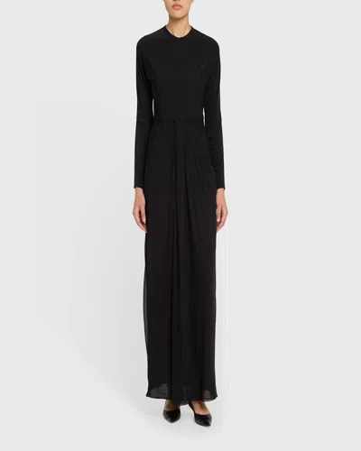 The Row Anselm Draped Crepe-trimmed Jersey Gown In Black