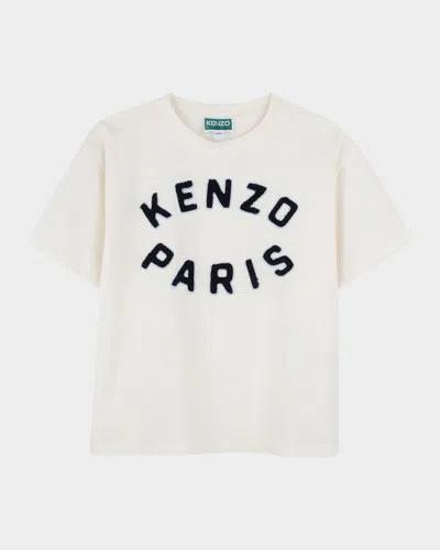 Kenzo Embroidered Logo Unisex Cotton T-shirt In Offwhite