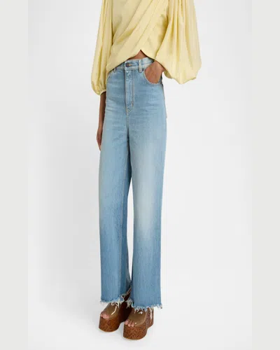 Chloé Light-wash Straight-leg Raw-hem Jeans In Iced Blue