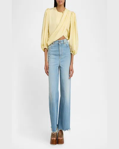Chloé Light-wash Straight-leg Raw-hem Jeans In Iced Blue