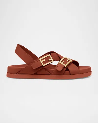 Fendi Feel Leather Slingback Sandals In Sienna