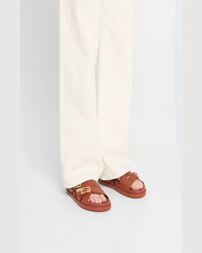 Fendi Feel Leather Slingback Sandals In Sienna