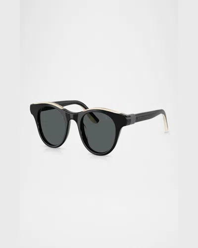 Brunello Cucinelli Bc4016s Acetate Round Sunglasses In Black