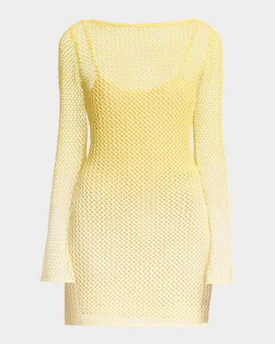 Significant Other Honey Long-sleeve Net Mini Dress In Lemon Crush