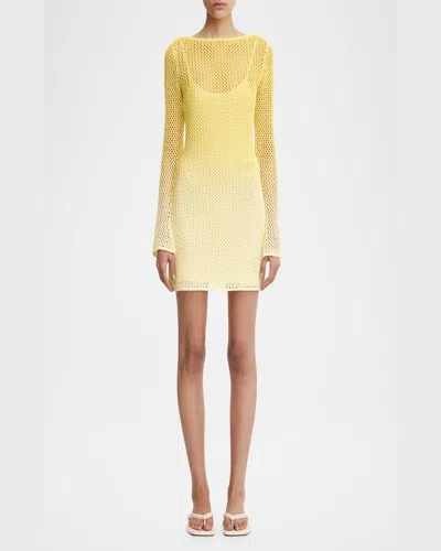 Significant Other Honey Long-sleeve Net Mini Dress In Lemon Crush