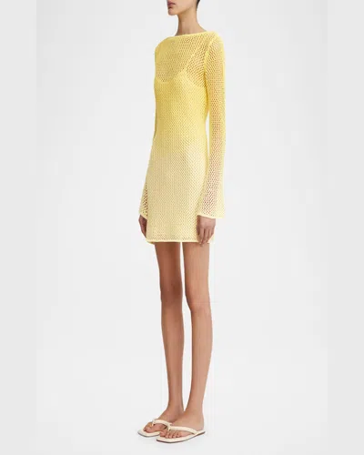 Significant Other Honey Long-sleeve Net Mini Dress In Lemon Crush