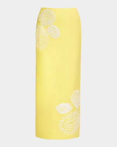 Significant Other Carly Linen Blend Embroidered Column Maxi Skirt In Lemon