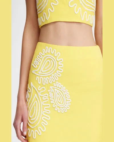 Significant Other Carly Linen Blend Embroidered Column Maxi Skirt In Lemon