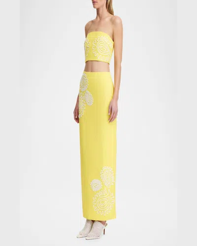 Significant Other Carly Linen Blend Embroidered Column Maxi Skirt In Lemon