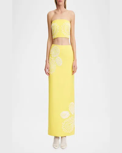 Significant Other Carly Linen Blend Embroidered Column Maxi Skirt In Lemon