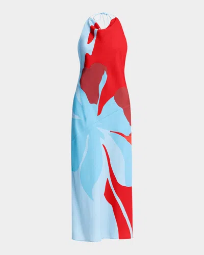 Significant Other Katy Abstract Floral Halter Neck Maxi Dress In Crimson Stencil
