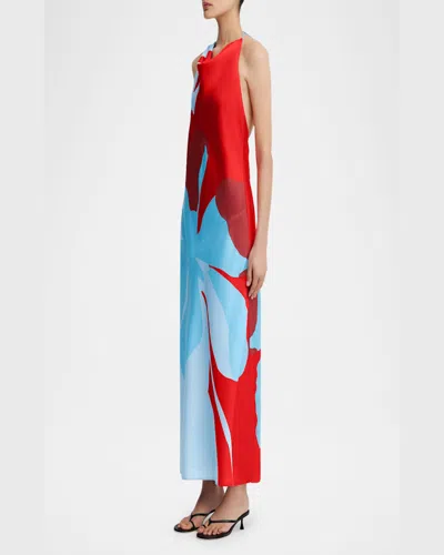 Significant Other Katy Abstract Floral Halter Neck Maxi Dress In Crimson Stencil