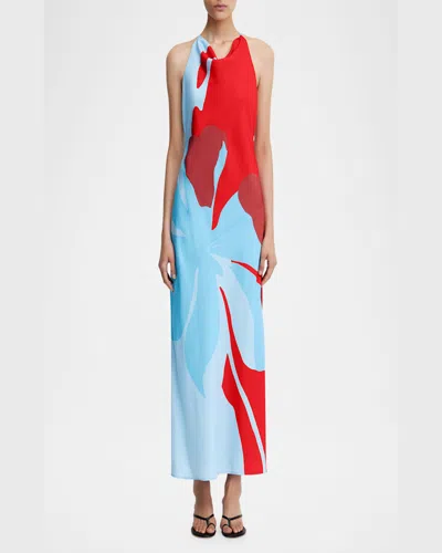 Significant Other Katy Abstract Floral Halter Neck Maxi Dress In Crimson Stencil