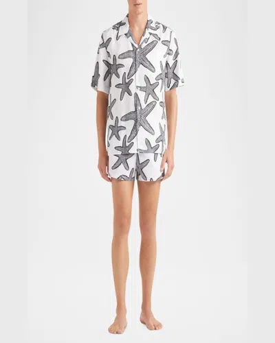 Vilebrequin Charli Camp-collar Printed Linen Shirt In White