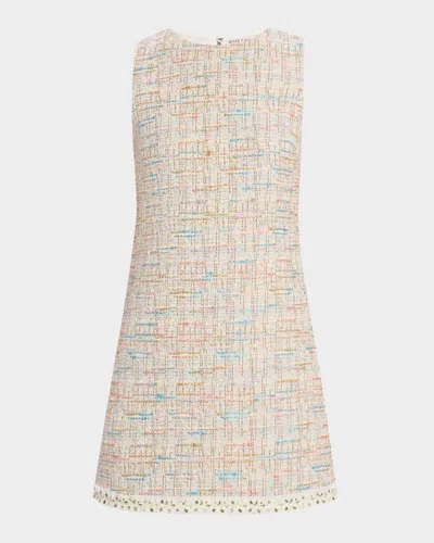 Alice And Olivia Clyde Tweed A-line Shift Dress In Off White