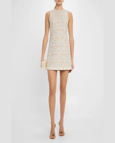 Alice And Olivia Clyde Tweed A-line Shift Dress In Off White